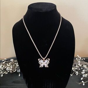 Elegant Rose Gold Mother of Pearl Accent Butterfly Pendant Necklace